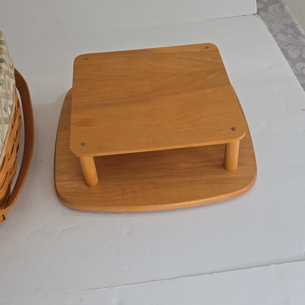 Longaberger Vintage Cake Pie Woven Basket Fabric Plastic Liner Wood Stand Cover - Picture 12 of 17